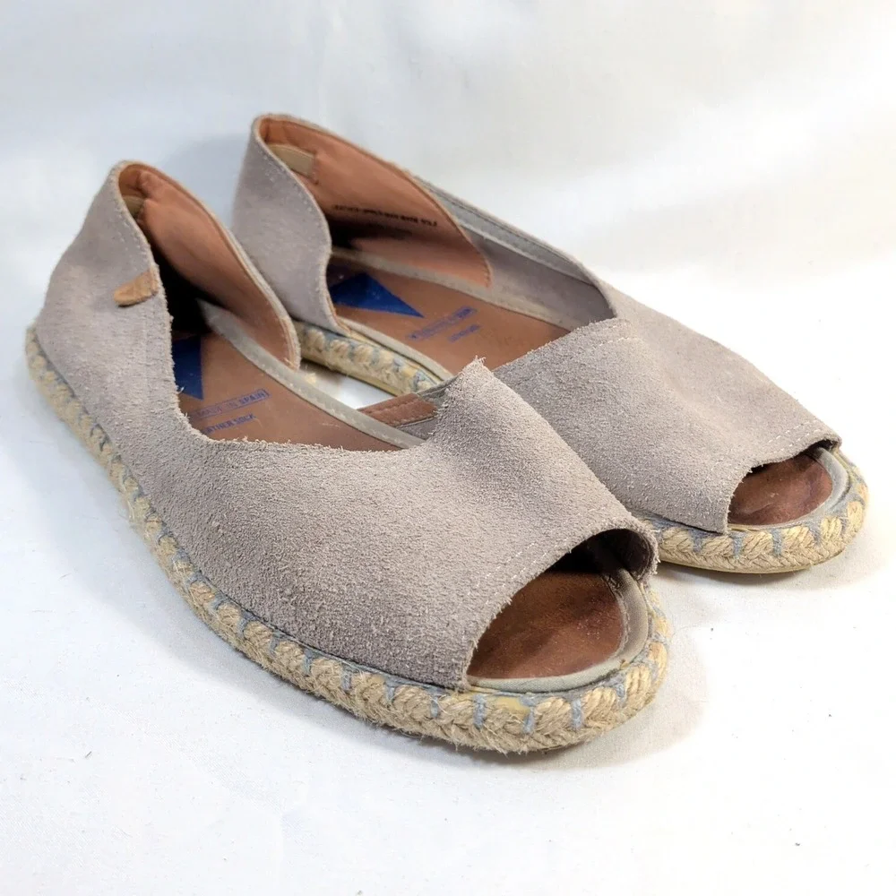 Verbenas Gray Espadrilles; Suede Open Toe Cruz Flats Made in Spain